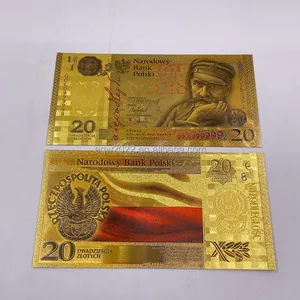 高品质波兰百年纪念20波兰兹罗提货币塑料24k镀金钞票