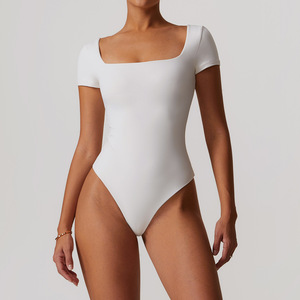 Combinaison-Short <span class=keywords><strong>Femme</strong></span> Moulante Hyper Élastique Blanche Solide Vente en Gros Pas Cher pour l'Été - Product Image 1