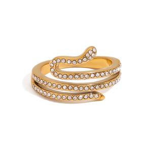 Serpentine Snake Ring 18K Gold Plated Stainless Steel Zircon Pave Setting Unisex Fashion Jewelry Gift Yiwu Origin - Product Image 1