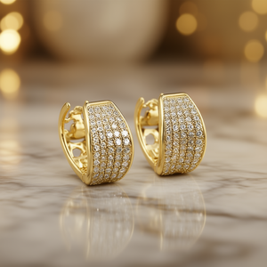 Orecchini a Cerchio Dorati da Donna, Placcati in Oro 18K con Cristalli e Strass, Design Geometrico di Lusso per Uso Quotidiano - Product Image 2