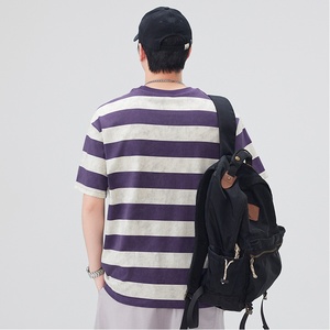 <span class=keywords><strong>T</strong></span>-<span class=keywords><strong>shirt</strong></span> d'é<span class=keywords><strong>t</strong></span>é pour homme, style japonais, en mélange de coton épais, coupe ample, col rond, manches courtes, avec motif rayé délavé - Product Image 2