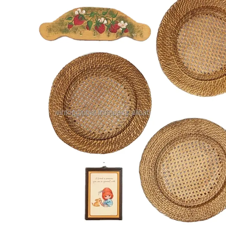 Vintage style Natural rattan woven placemat Round Table Mats for food plate display Charger Dishes Plates