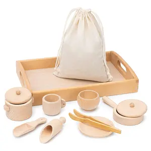 Juego de utensilios sensoriales para bebé, mesa de cocina de madera, juego de simulación Montessori, cubiertos, juguetes educativos de cocina