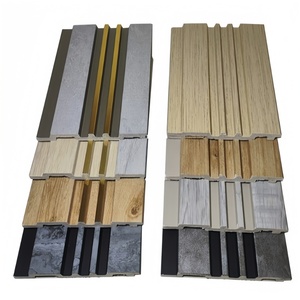 モダンなツートンカラーPVC木目調グリルパネル 200*14mm ゴールドライン ジャズホワイト + 木目調 室内テレビ背景壁パネル 商業用 - Product Image 5