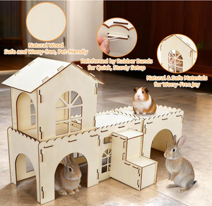 Castillo de Juego <span class=keywords><strong>para</strong></span> Conejos de Madera Ecológica, Casa Desmontable <span class=keywords><strong>para</strong></span> Conejos, Cobertizo <span class=keywords><strong>para</strong></span> Conejillos de Indias y Mascotas Pequeñas, Uso en Interiores - Product Image 4