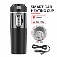Tasse chauffante électrique intelligente pour voiture 500 ml, bouilloire de voyage portable, chauffe-eau SUS 304, tasse à contrôle de température pour chauffeur de camion