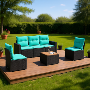 Ensemble de canapés de patio en polyrotin noir avec coussins, meubles d'extérieur, 6 pièces - Product Image 2