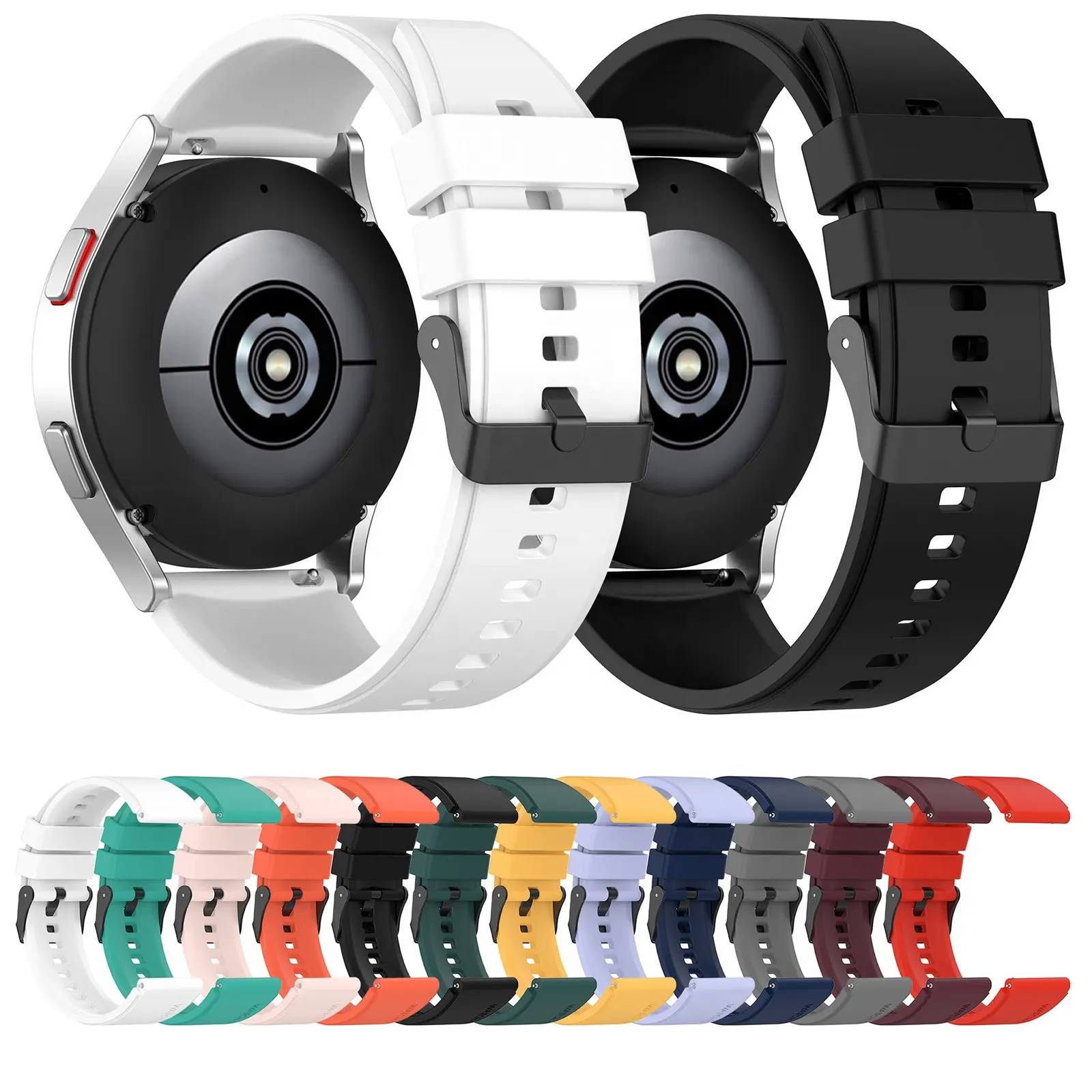 20mm Silicone Correa Wrist Band Strap For Samsung Galaxy Watch 4 Active 2 Heart-S Heart-L Active Strap With Black Buckle