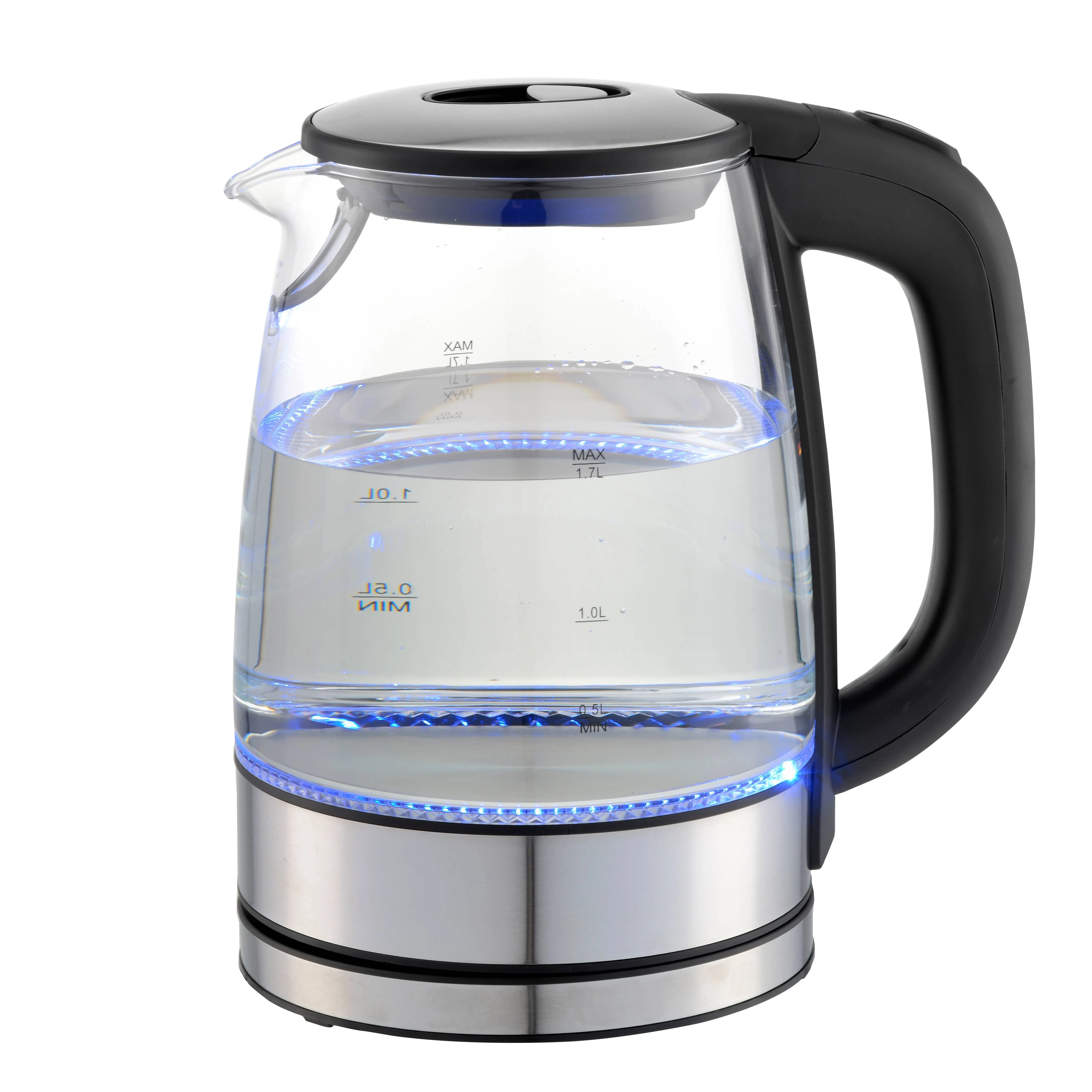 new item Good design 1.7L LED light 304 S/Steel heater 360 degree Glass Electric Water Kettle