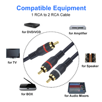 Câble adaptateur répartiteur coaxial RCA en Y bidirectionnel 1 RCA mâle vers 2 RCA mâles, gaine tressée en PVC, nickelé, pour haut-parleur stéréo HDTV