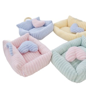 Cat <b>Bed</b> Rectangle Fleece Lined Warm Soft Cushion Heart Pattern For Cat Winter Pet <b>Sofa</b> Small Dog Sleeping Mat - Product Image 1
