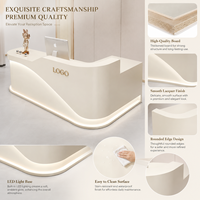 Comptoir de réception en forme de L incurvé sur mesure avec éclairage LED, comptoir de réception en MDF blanc, moderne, pour salon de beauté, spa, boutique de croisière
