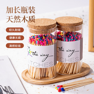 ขวดแก้วใส่ไม้ขีดไฟพร้อมฝาไม้ก๊อก หัวไม้ขีดหลากสี เผาไหม้นาน ปลอดภัย ปราศจากฟอสฟอรัส ของขวัญสำหรับตกแต่งบ้าน - Product Image 1