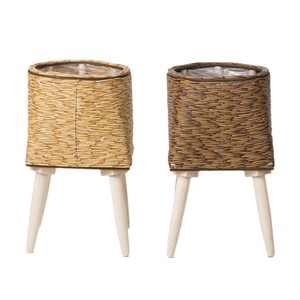 Nordic Style Imitation Rattan Flower <b>Pot</b> <b>Stand</b> Square Plastic Wood Indoor Desktop Planter For Flower Green Plant Decoration - Product Image 4