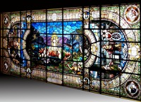 Vitrail artistique, panneau de porte d'église en verre teinté, verre décoratif stratifié sur mesure pour hôtels, villas, lieux haut de gamme, usine