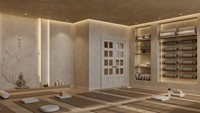 Diseño Interior de Lujo para Estudio de Pilates y Yoga, Muebles Personalizados para Centro de Bienestar, Solución de Equipamiento para Spa y Gimnasio con Microcemento Crema