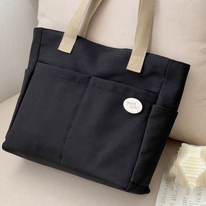 Custom <b>Print</b> Logo <b>Large</b> Capacity Casual Reusable Canvas Shoulder Bag Cotton Tote Shopping Beach Bag With Pocket - Product Image 3
