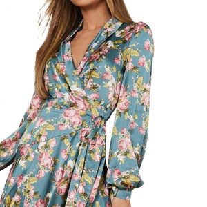 Robe de soirée moulante mi-longue en mousseline à imprimé floral uni avec logo personnalisé, collection automne 2024, élégante et décontractée pour femme - Product Image 6