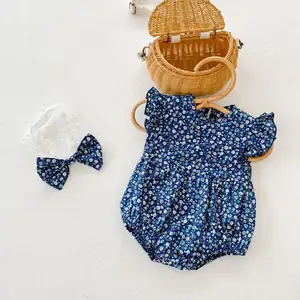 INS yaz yeni bebek kız ha giyim bebek tırmanma giysileri yapışık en pamuk çiçek sinek kollu ile saç bandı