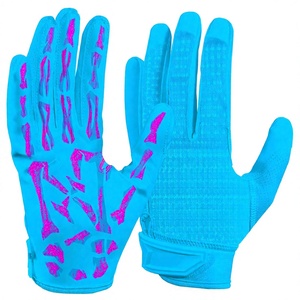 Gants de football américain bleus avec motif squelette rose, antidérapants, pour sports de plein air, style populaire - Product Image 4