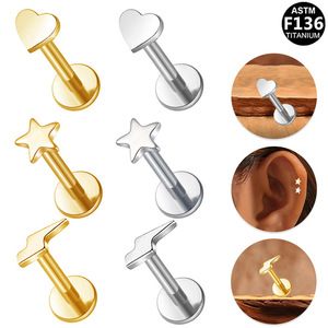 Boucles d'oreilles clous en titane F136, motif cœur, étoile, croix, en alliage de titane, bijoux minimalistes pour piercing, cadeau - Product Image 1