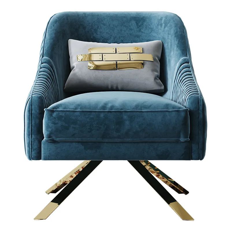 Sillón tapizado de tela moderna de estilo nórdico, silla de ocio con marco de acero inoxidable para sala de estar