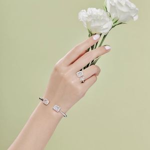 Dylam Exclusive Design 925 Sterling <b>Silver</b> Rhodium Plated Rectangle Diamond 8A Zirconia Sparkling Women <b>Cuff</b> <b>Bracelet</b> Bangle - Product Image 4