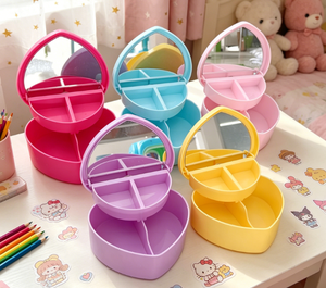 Boîte de rangement en plastique double couche en forme de cœur, couleur bonbon moderne, avec fermeture à boucle et miroir pour boucles d'oreilles, bagues et colliers - Vente en gros - Product Image 6