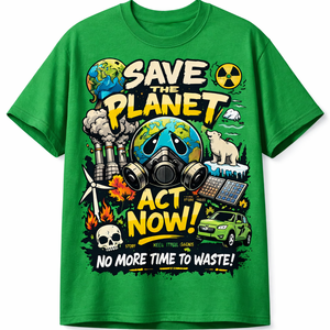 T-shirt vert streetwear personnalisé |   T-shirt graphique européen de sensibilisation à l'environnement |   Sauvez la planète, agissez maintenant : style urbain éco-responsable - Product Image 1