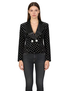 Vestes décontractées pour femmes noires de haute qualité, à la mode, pour les soirées et les défilés de mode, à double boutonnage, col en V, non tissées - Product Image 3