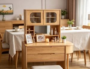 Modern Wooden Makeup <b>Vanity</b> With Flip Top <b>Mirror</b> Multifunction Storage Drawer Stool Bedroom Furniture Pine Wood Design - Product Image 5