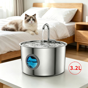 Fontaine à eau pour animaux de compagnie en acier inoxydable à motif solide avec batterie rechargeable, distributeur d'eau automatique pour chats et chiens, utilisation en intérieur - Product Image 1
