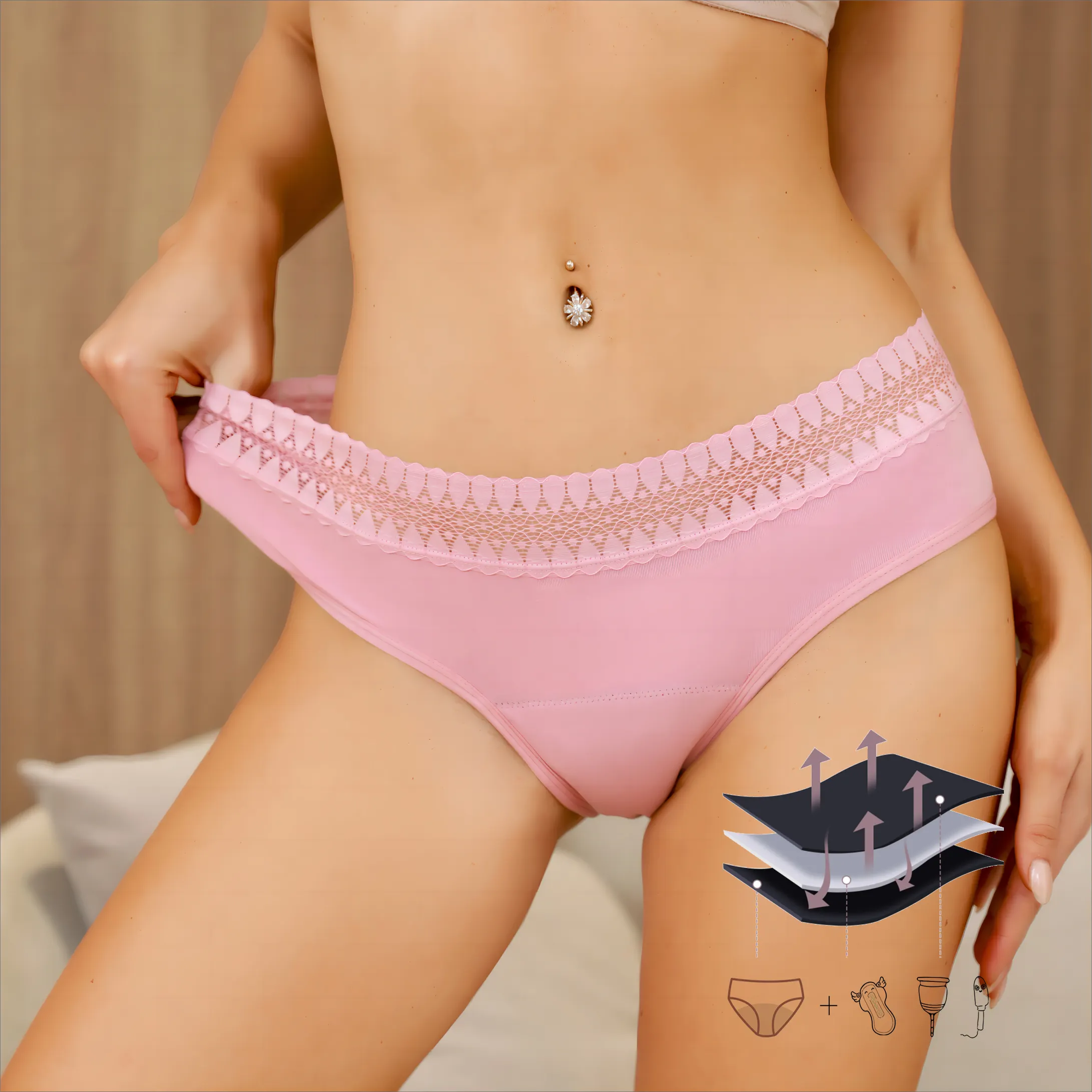 Intiflower PL02 High Quality 4 Layers Cotton Lace Period Panties Culotte Breathable Menstrual Underwear Panties