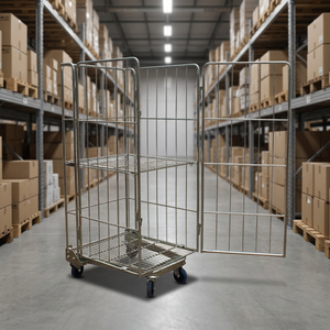 Chariot de transport pliable en acier galvanisé à quatre roues Voit, avec panier en treillis métallique, durable, pour stockage logistique industriel OEM - Product Image 3