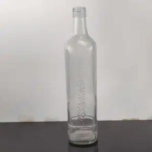 Botella de vidrio de forma redonda transparente de 1000ML, Fabricante Mayorista de gran volumen, uso de licores de whisky Vodka con serigrafía