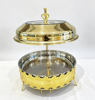 Chauffe-plat de luxe en acier inoxydable doré avec couvercle transparent pour la restauration