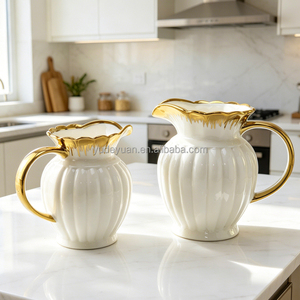 Ensemble de vaisselle en céramique YDY Factory avec bordure dorée et motifs en relief, comprenant pichet à jus, bol, assiette et tasse, idéal pour servir des jus algériens, coffret cadeau 9 ou 10 pièces - Product Image 3