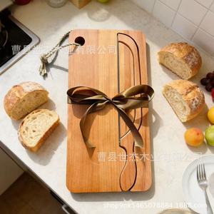 Wooden <b>Bread</b> <b>Knife</b> And Cutting Board Set 2 Pieces Durable Kitchen Use - Product Image 2