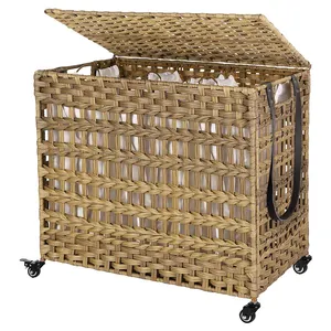 Organizer Wäsche korb mit abnehmbarem Stoff Liner Rattan Woven Wicker Kleidung Lagerung Wäsche korb mit Rädern