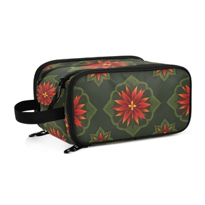 New Arrival Custom Dark Green Floral Durable Fashion Quilted Portable Large Capacity Zipper <b>Makeup</b> <b>Case</b> & Cosmetic Bag for Women - Product Image 1