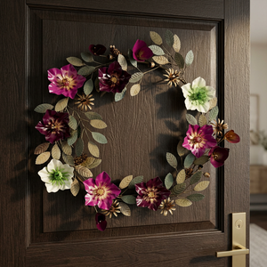Corona Floral Metálica Hecha a Mano, Redonda, Rústica, Decorativa, con Flores, Sin Iluminación, Paquete Individual, Corona Artesanal de Alta Calidad - Product Image 4