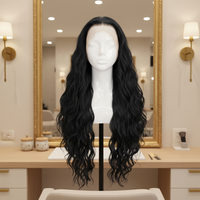 Perruque en dentelle de haute qualité en gros |   Perruque noire longue, droite/bouclée, avec frange à la coudure libre |   Haute capacité, facile à porter