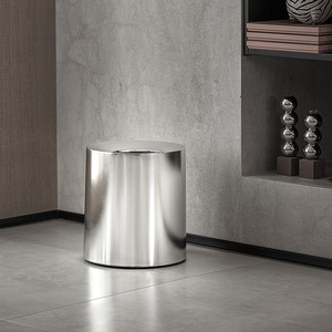 Silver Cylindrical Trash Can 8L Double Layer Indoor Wastebasket For Living Room Bedroom Office - Product Image 1