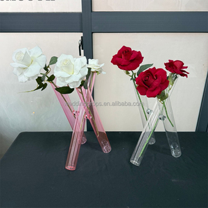 2025 New Latest Design 3 Glass Cylinder Set <strong>Vase</strong> Rose Table Wedding Gold <strong>Vase</strong> Centerpiece Acrylic <strong>Flower</strong> Stand - Product Image 1