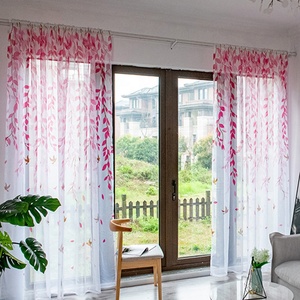 Rideau en voile transparent imprimé prêt à poser avec <span class=keywords><strong>passe</strong></span>-tringles, motif feuille, pour salon et fenêtre de chambre, économique - Product Image 3