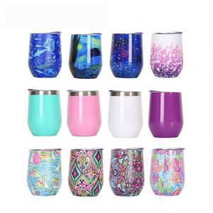 12Oz <b>Double</b> <b>Wall</b> Stainless Steel Wine Tumbler Insulated Vacuum Egg Shape <b>Mugs</b> Cup With Lids Stemless for Boiling Water - Product Image 1