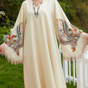 Robes Abaya Élégantes et Modestes 2026 pour Femmes Musulmanes – Col en V, Polyester, Longueur Cheville, Manches Longues, Imprimé, Pompons – Robe de Mariage Personnalisée à Prix Abordable - Product Image 6
