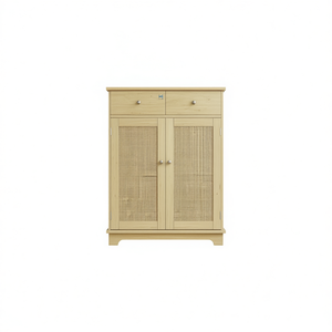 Mobiletto da cucina autoportante in stile rustico con ante e cassetti in rattan per uso cucina - Product Image 1