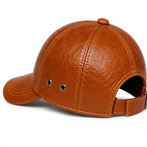 Brown Leather Baseball Cap Adjustable Strap Curved Brim Casual <b>Dad</b> Hat for Outdoor Wear - Product Image 2