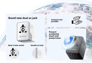Adaptateur universel tout-en-un, charge rapide 20W pour appareils dotés de 2 ports USB-A et 3 ports USB-C, 2 prises AC pour téléphone - Product Image 2